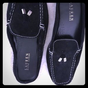 Ralph Lauren black suede slides ~ Size 8